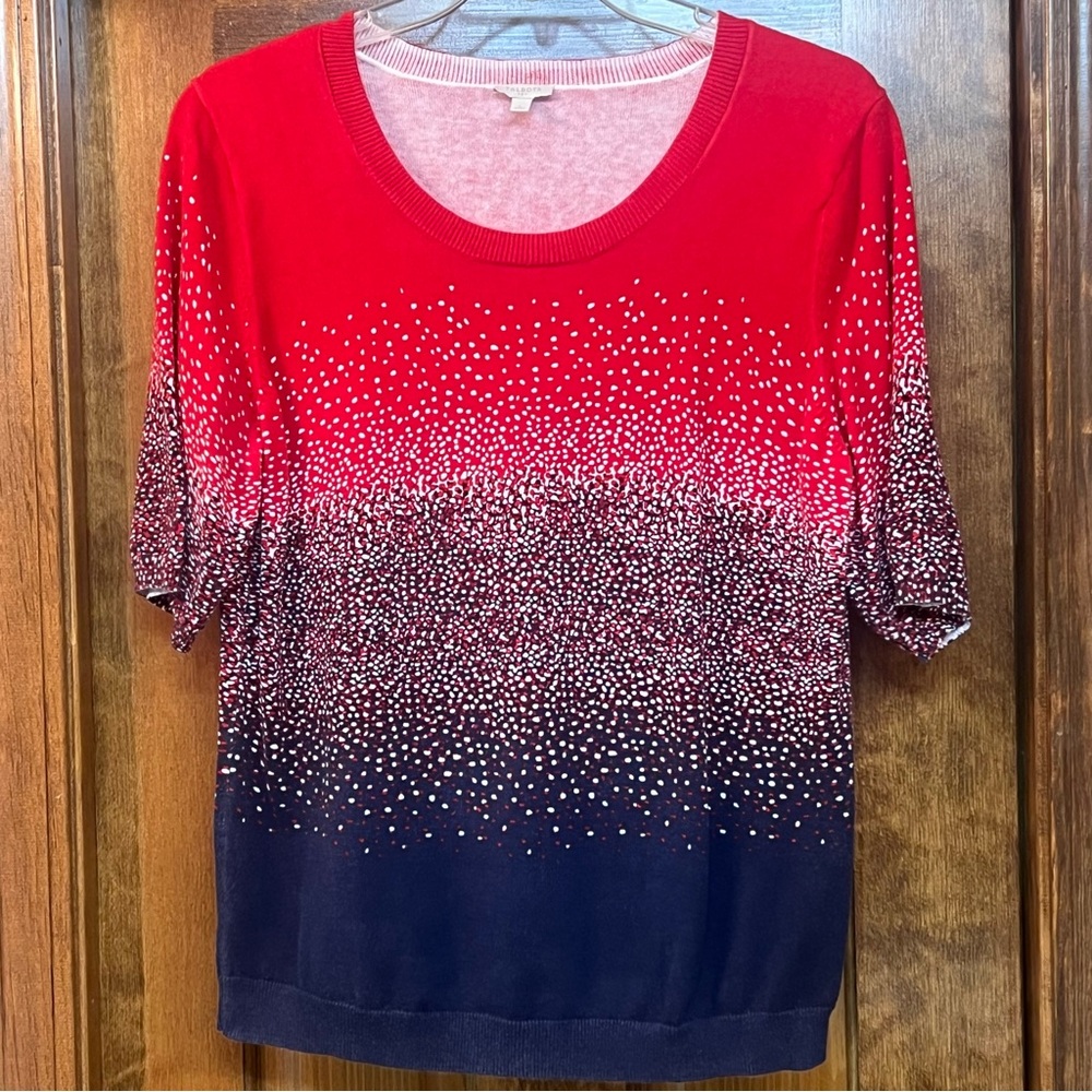 Talbots Cotton Knit‎ T-shirt Sz L Red White Blue EUC $5 ADD ON with $15+ Bundle